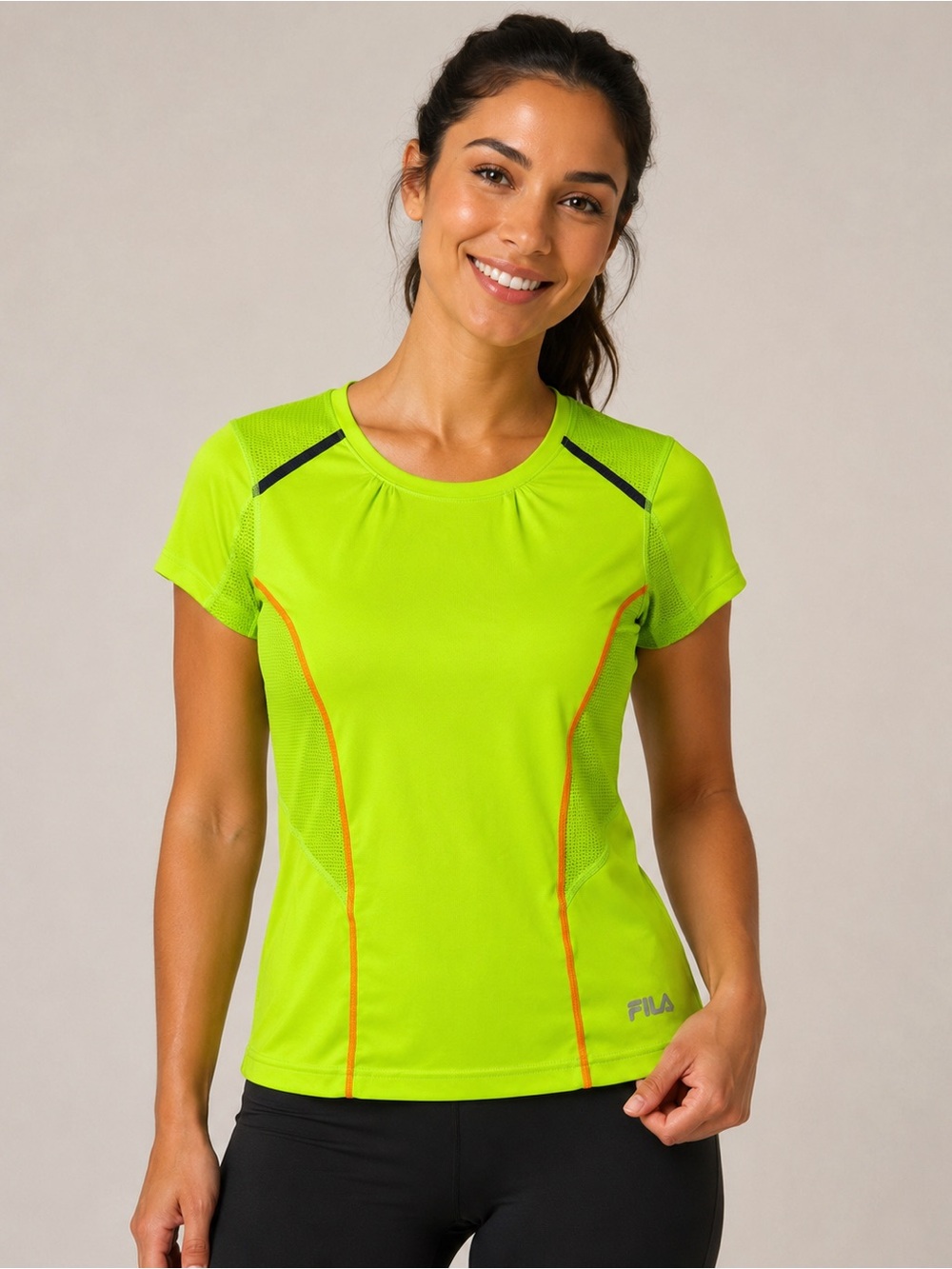 FILA Sport Women’s  Neon Green Running Athletic Top Mesh Short Sleeve Small